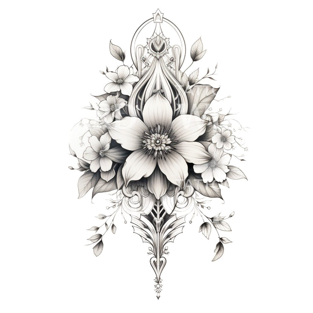 Schwarz-graues Blumenstrauß-Tattoo-Design