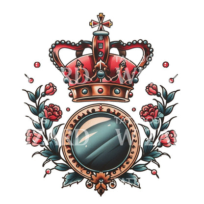 Old School Mirror and Crown Tattoo Design
