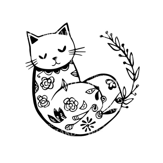 Conception de tatouage de chat en porcelaine Kawai
