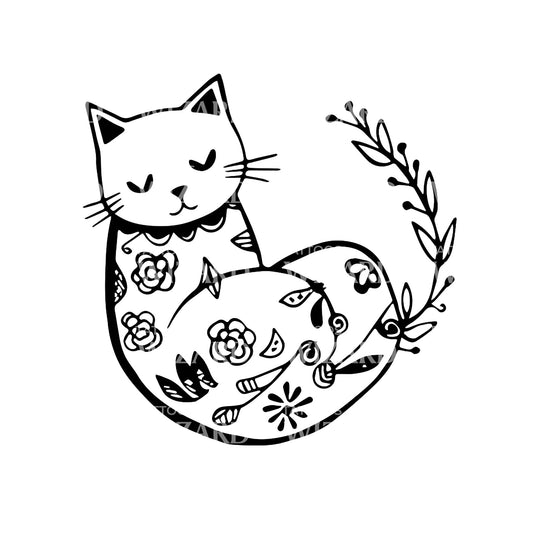 Diseño de tatuaje de gato de porcelana Kawai