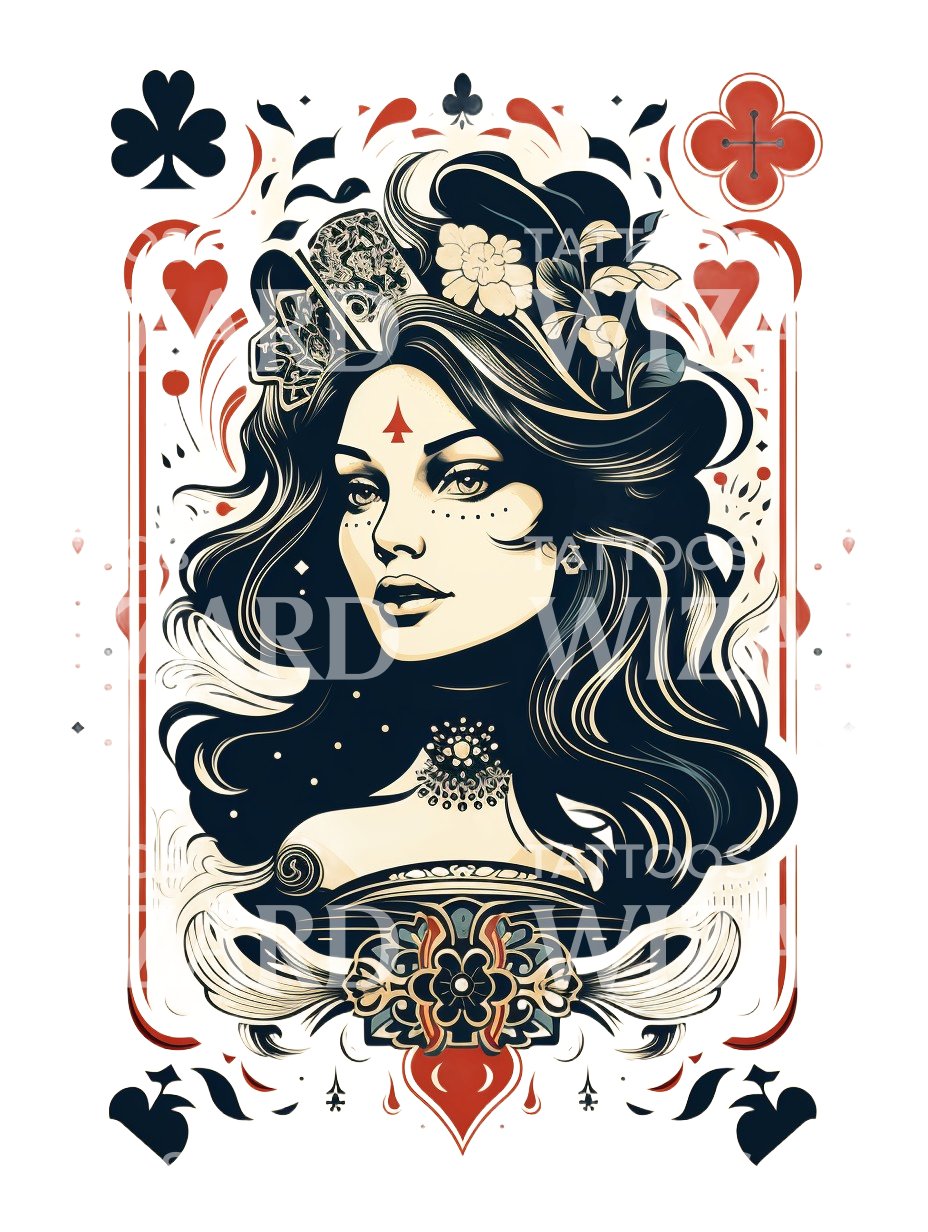 Queen of Spades Card Tattoo Design