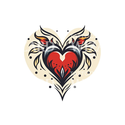 Heart and Flames Old School Tattoo Design