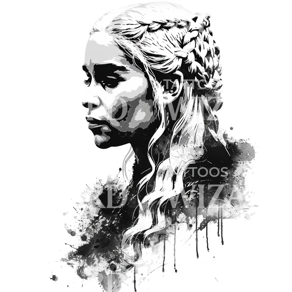 Conception de tatouage de portrait minimaliste de Daenerys Targaryen