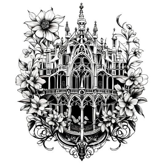 Blumen-Gaudi-Architektur-Tattoo-Design