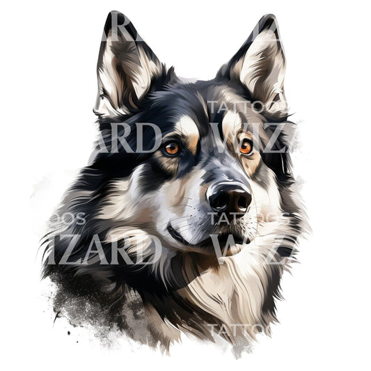 Tattoo-Design mit Hundeporträt eines Siberian Husky