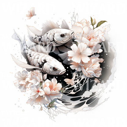 Koi Fish Sakura Tattoo Design