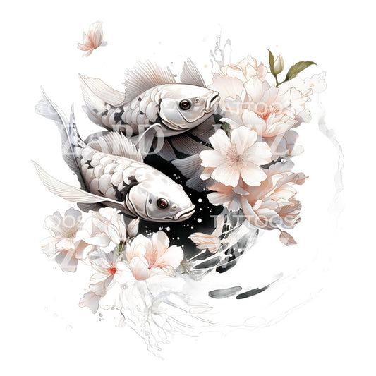 Conception de tatouage de poisson Koi Sakura
