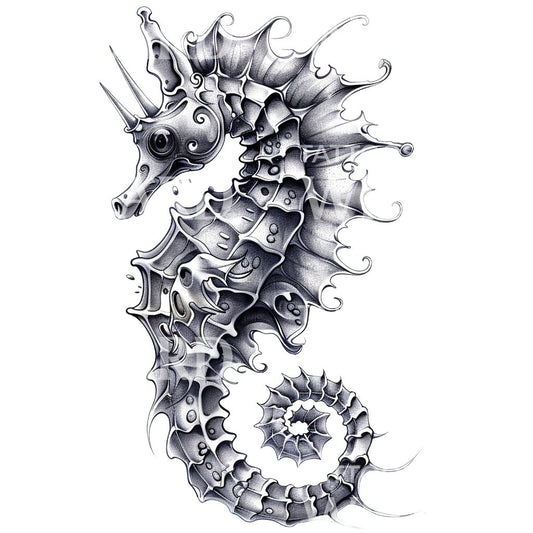 Conception de tatouage d'armure d'hippocampe mécanique