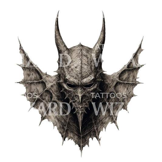 Black and Grey Bat Horror Mask Tattoo Design
