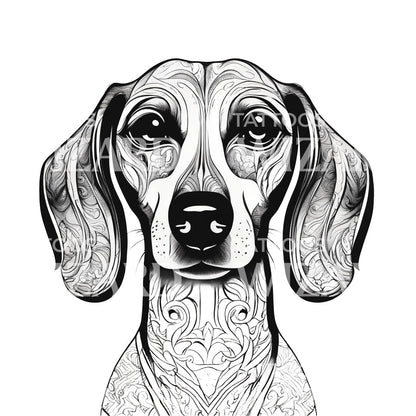 Dachshund Dog Head with Patterns Tattoo Design
