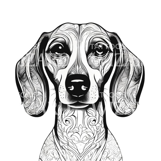 Dackel-Hundekopf mit Mustern Tattoo-Design