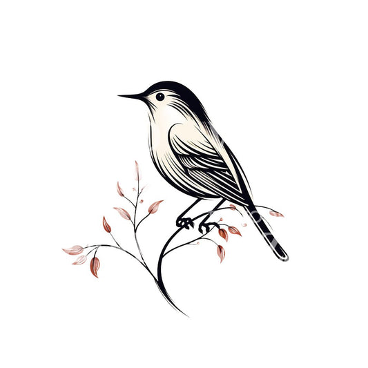 Minimalistisches Tattoo mit Vogel auf einem Ast