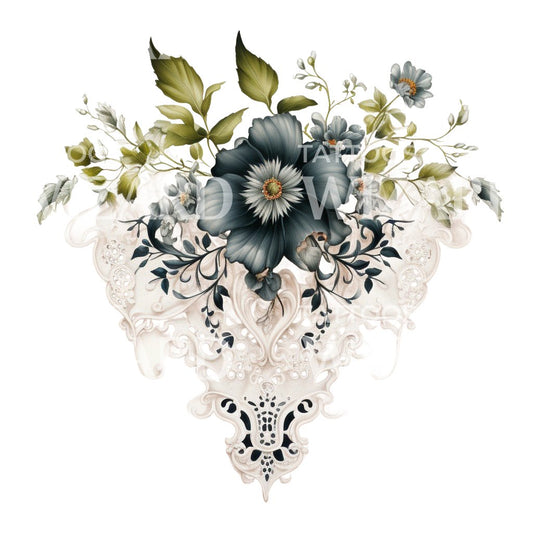 Französische Spitzenunterwäsche mit Blumen-Tattoo-Design