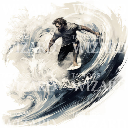 Surfer in a Wave Tattoo Design