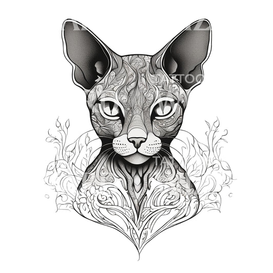 Devon Rex Cat with Patterns Tattoo Design
