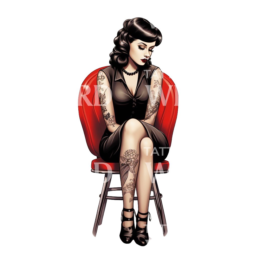Tattooist Pin-up on a Chair Tattoo Design