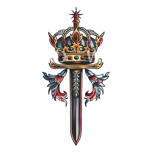 Conception de tatouage de couronne et de poignard du roi