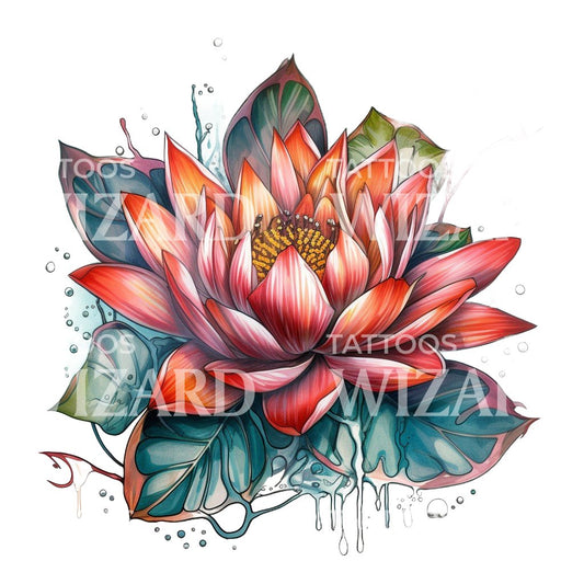 Neotraditional Lotus Flower Tattoo Design