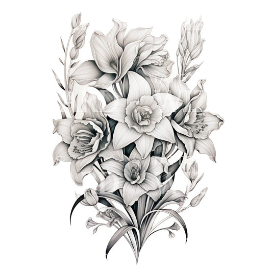 Conception de tatouage de bouquet de narcisses noir et gris