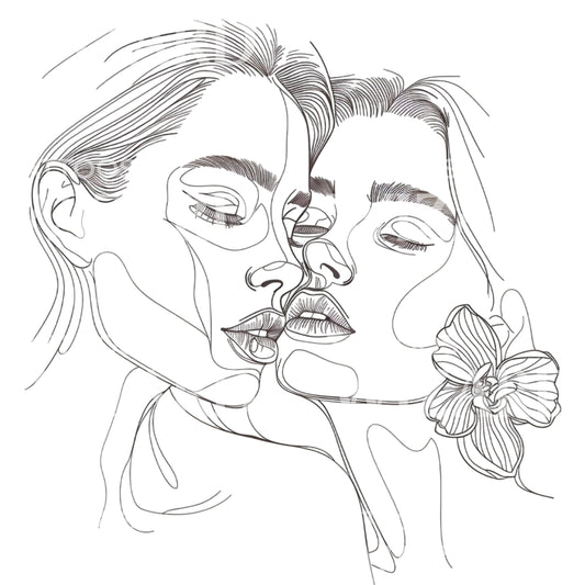 Two Women Close Outline Tattoo Design