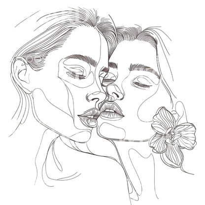 Two Women Close Outline Tattoo Design