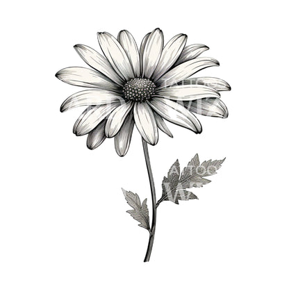 Black and Grey Daisy Flower Tattoo Design