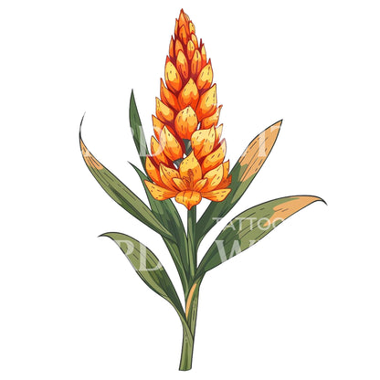 Radiant Ginger Torch Flower Tattoo Design