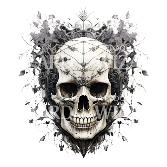 Skull in Plants Tattoo Design