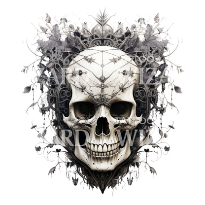 Skull in Plants Tattoo Design