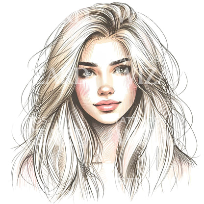 Beauty With Long Hairs Tattoo Idea
