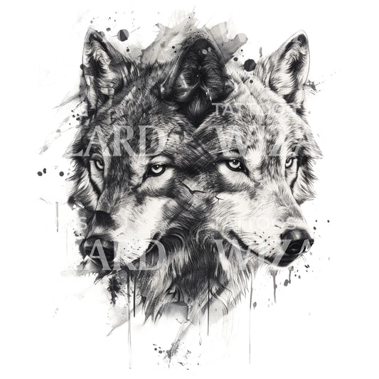Couple of Wolves Tattoo Design