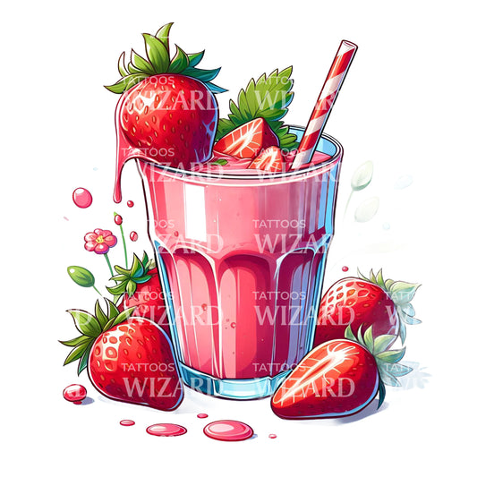 Glass Of Strawberry Shake Tattoo Idea