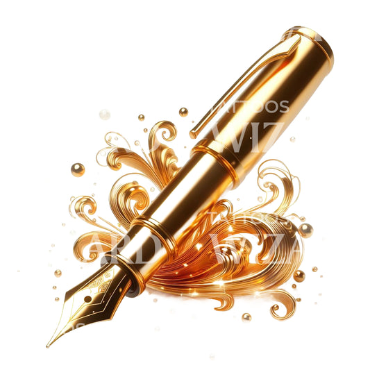 Golden Fountain Pen Tattoo Idea