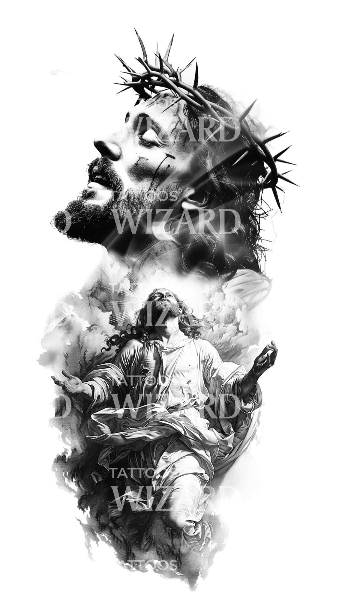 Amazing Jesus Christ Composition Tattoo Design – Tattoos Wizard Designs