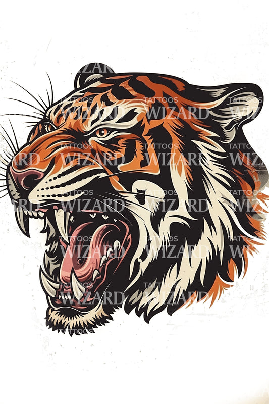 American Traditional Tiger Tattoo Idea