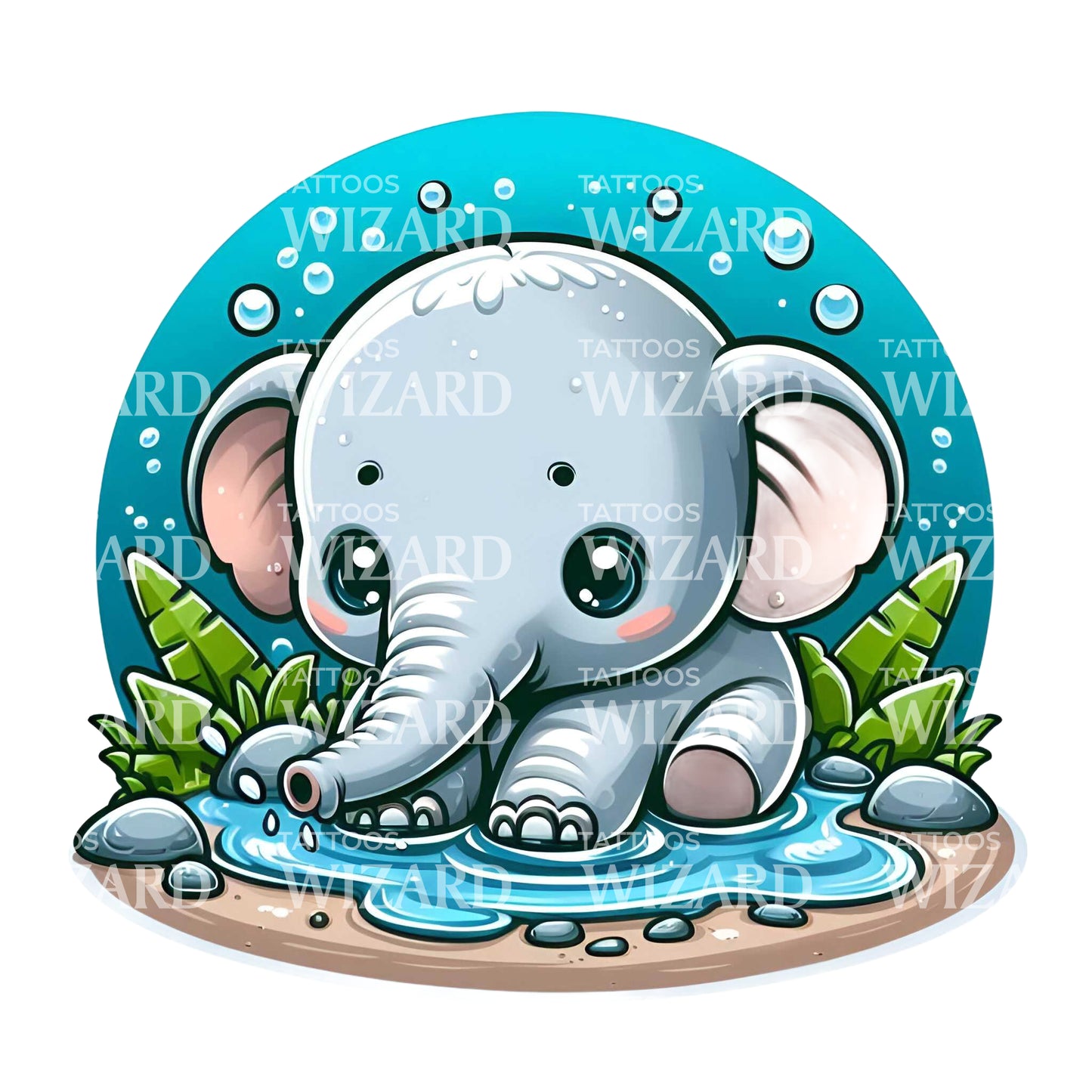Baby Elephant Aquatic Tattoo Idea