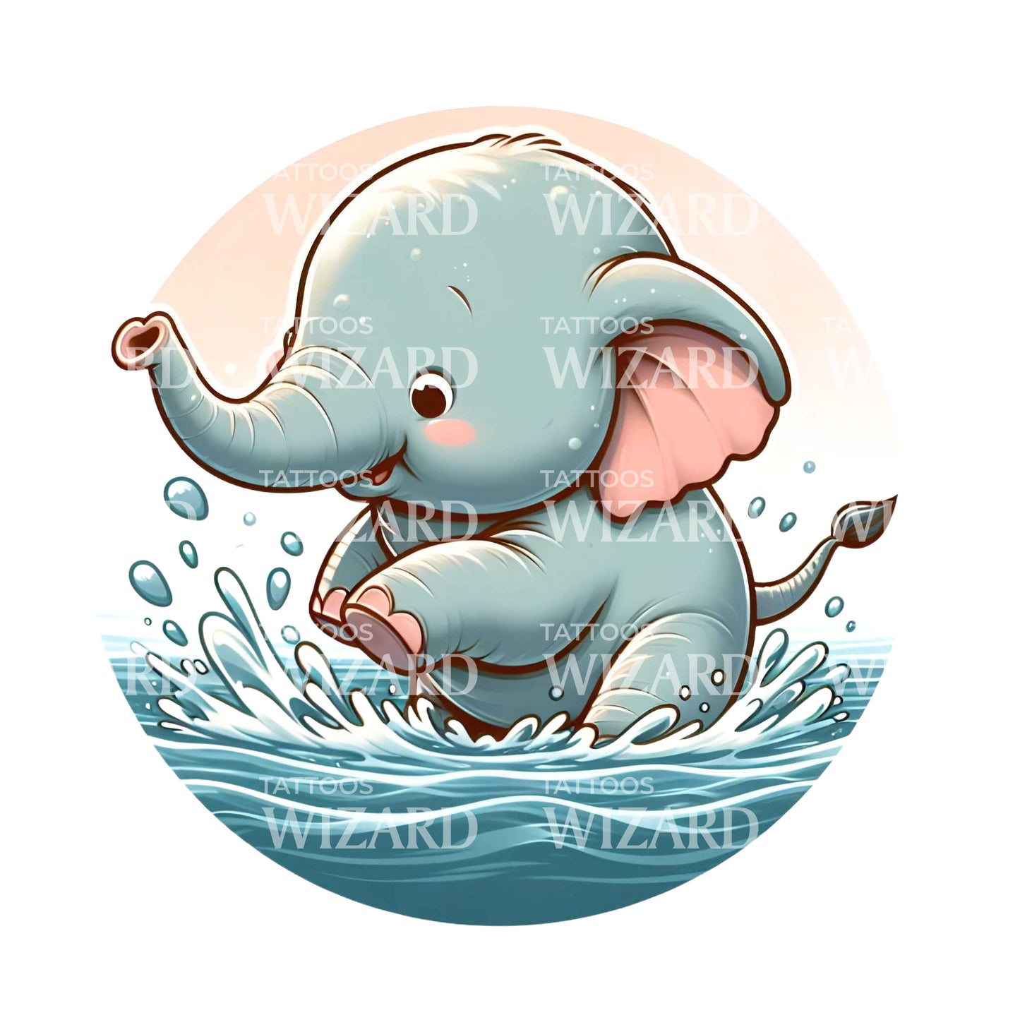 Baby Elephant In The Splash Tattoo Idea