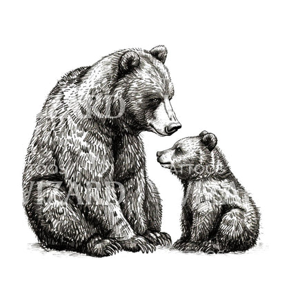Bear Father Teaching His Daughter Tattoo Idea