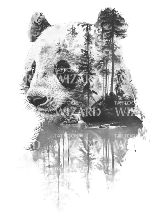 Beautiful Panda in Nature Tattoo Idea
