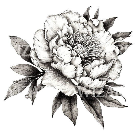 Beautiful Peony Ink Tattoo Idea