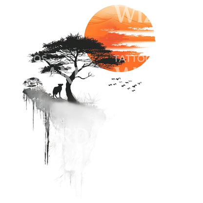 Beautiful Sunset in the Savanna Tattoo Design
