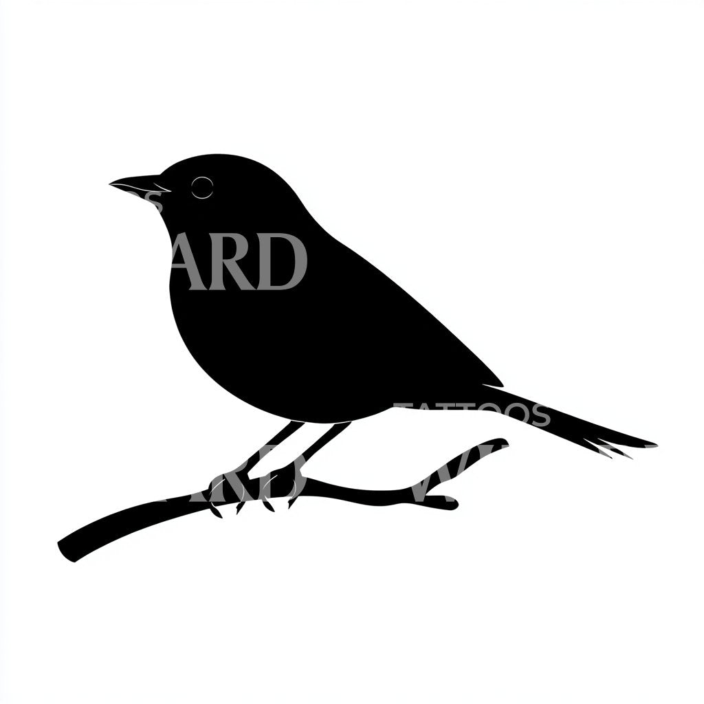 Bird in a Branch Silhouette Tattoo Design