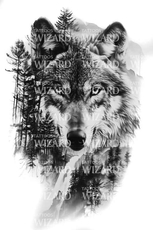 Black & Grey Wolf Hunting Tattoo Idea