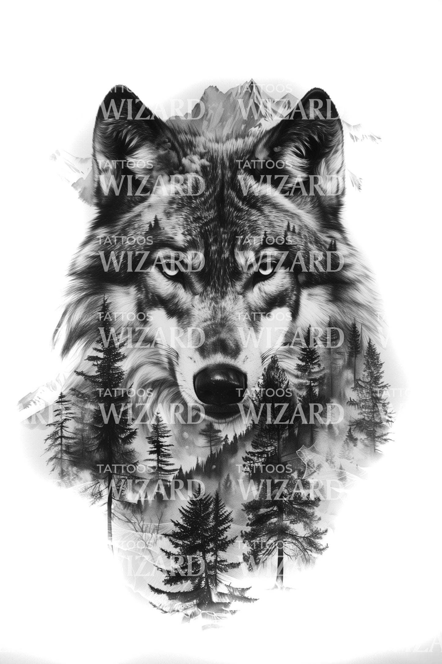 Black & Grey Wolf Tattoo Design