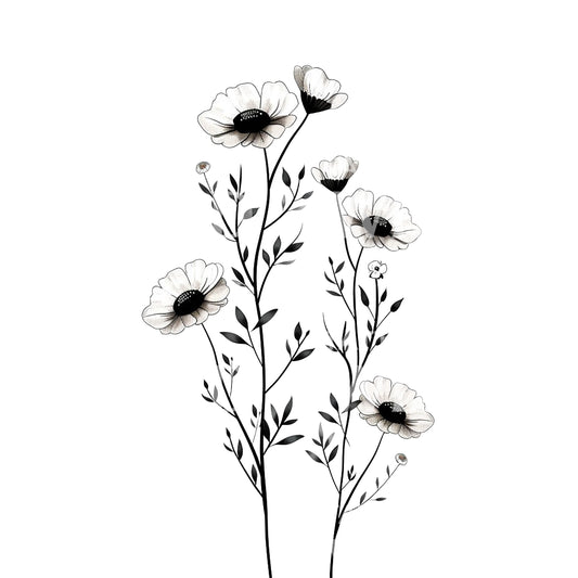 Black and White Chamomile Flowers Tattoo Design