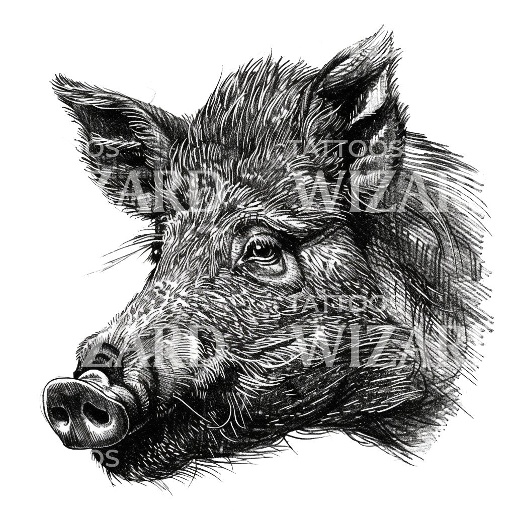 Boar Face Illustration Tattoo Idea