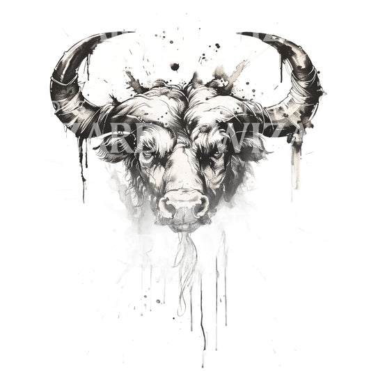 Buffalo Sketch Head Tattoo Design