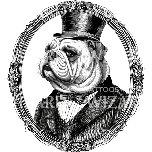 Bulldog Gentleman Vintage Tattoo Idea