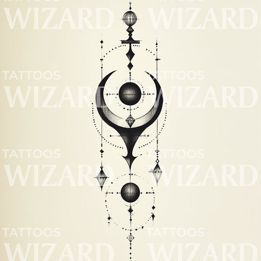 Celestial Moon and Planets Composition Tattoo Design