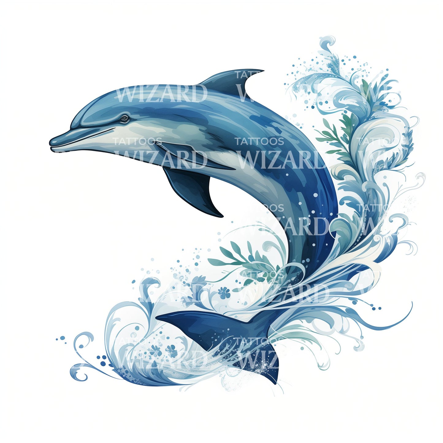 Cool Dolphin Surfin in The Ocean Tattoo Design